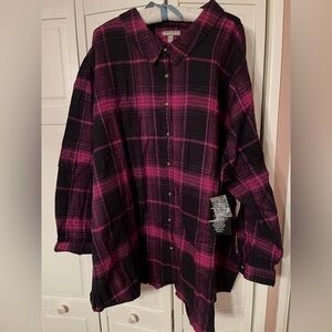 Woman Within Black and Pink Plaid Womens Flannel 5x.